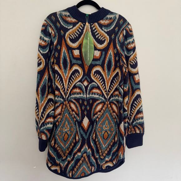 Farm Rio Blue Pineapple Ikat Sweater Dress - Picture 2 of 6